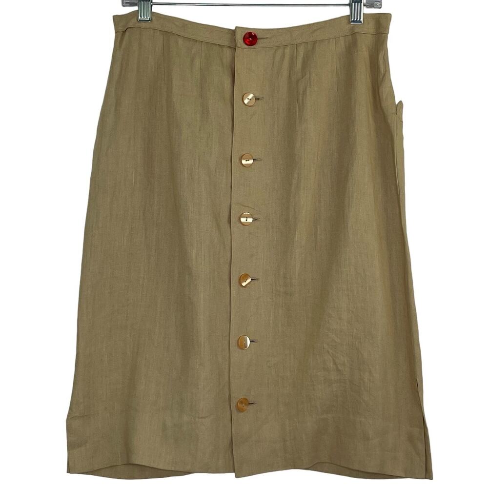 Gonzalo Comella Barcelona khaki midi button down skirt women's size 44